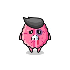 injured brain character with a bruised face