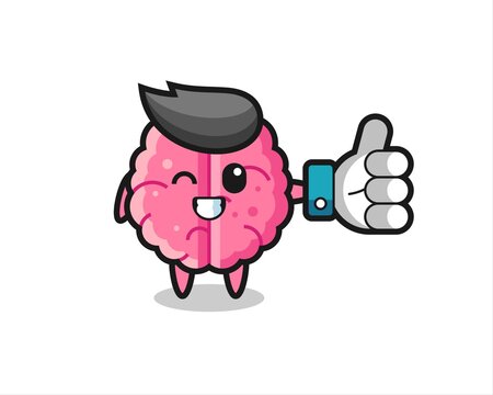 cute brain with social media thumbs up symbol