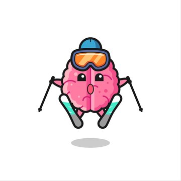brain mascot character as a ski player