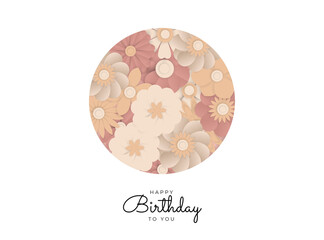 Happy birthday vector set of cards with floral flower leaves border in beige pastel background. Birthday floral card set. Vector illustration.