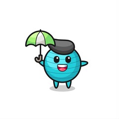 cute exercise ball illustration holding an umbrella