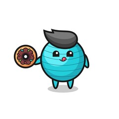 illustration of an exercise ball character eating a doughnut