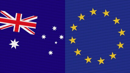 European Union and Australia Two Half Flags Together Fabric Texture Illustration