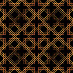 Art Deco pattern is depicted on a dark blue background. Art Deco geometric seamless texture.