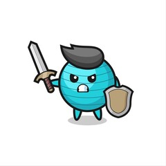 cute exercise ball soldier fighting with sword and shield