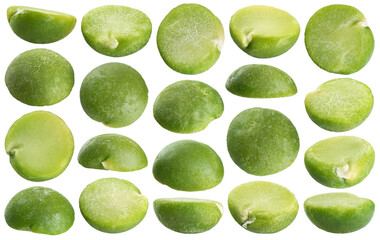 Dried green peas isolated on white background. Collection with clipping path.