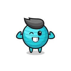 the muscular exercise ball character is posing showing his muscles