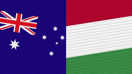 Hungary and Australia Two Half Flags Together Fabric Texture Illustration