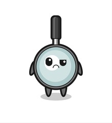 the mascot of the magnifying glass with sceptical face