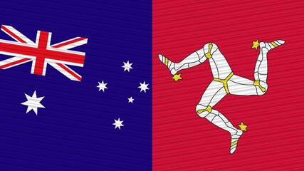 Fototapeta premium Isle Of Man and Australia Two Half Flags Together Fabric Texture Illustration