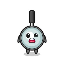 the shocked face of the cute magnifying glass mascot