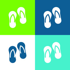 Beach Slippers Flat four color minimal icon set