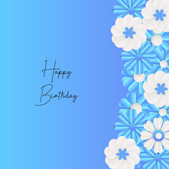 Greeting card with trendy blue floral and leaves. Happy Birthday. Farm flower. Happy birthday greeting card and party invitation, vector illustration, hand drawn style.