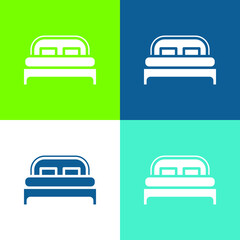 Bed Flat four color minimal icon set