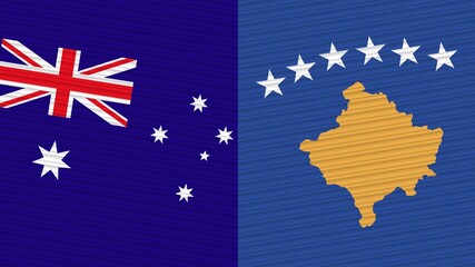 Kosovo and Australia Two Half Flags Together Fabric Texture Illustration