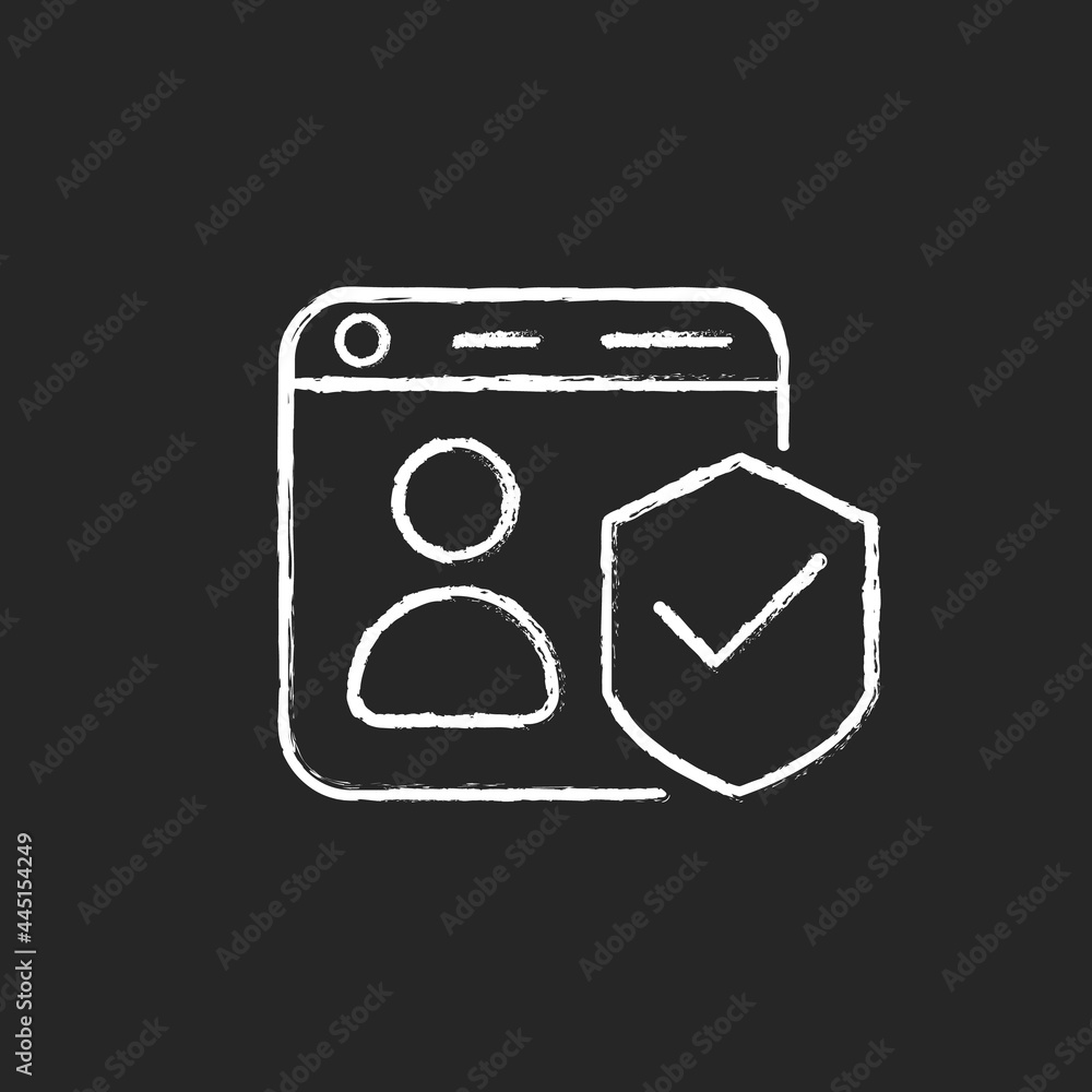 Poster securing accounts chalk white icon on dark background. digital privacy protection. two-factor verifi