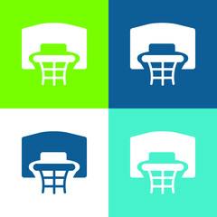 Basketball Frontal Basket Flat four color minimal icon set