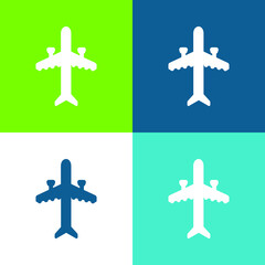 Fototapeta premium Aeroplane With Two Engines Flat four color minimal icon set