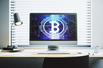 Creative Bitcoin concept on modern computer monitor. 3D Rendering