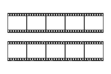 Blank film strip set. Empty film or photo frames. Negative film, filmstreifen. Vector illustration