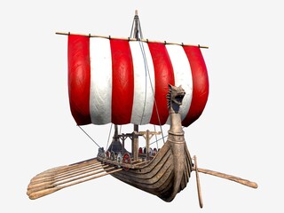 Isolated Viking Ship on White Background 3D Illustration	