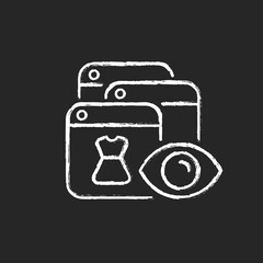 Online behavioral tracking chalk white icon on dark background. Targeting advertisement. Preference marketing. Trailing habits. Gather data from web. Isolated vector chalkboard illustration on black