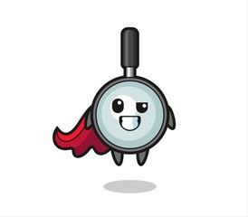 the cute magnifying glass character as a flying superhero