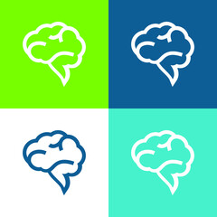 Brain Speech Bubble Flat four color minimal icon set