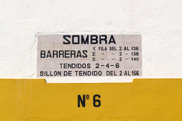 Seville (Spain). Detail on the facade of the Maestranza bullring in Seville