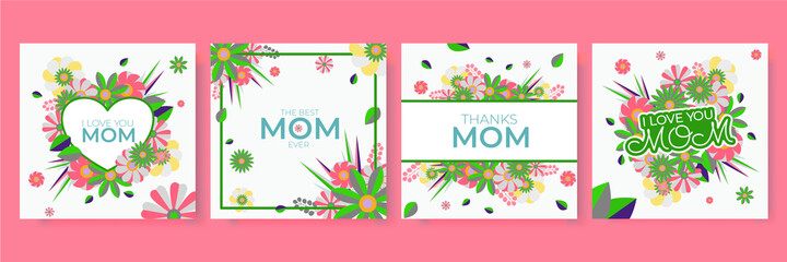 Paper cut floral background vector card templates. Can be used for Mom's day, Save The Date, baby shower, mothers day, valentines day, birthday cards, greeting card, invitations. Floral background