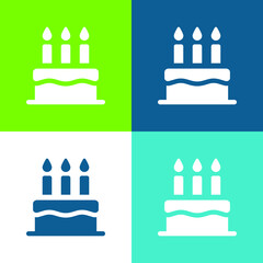 Birthday Cake Flat four color minimal icon set