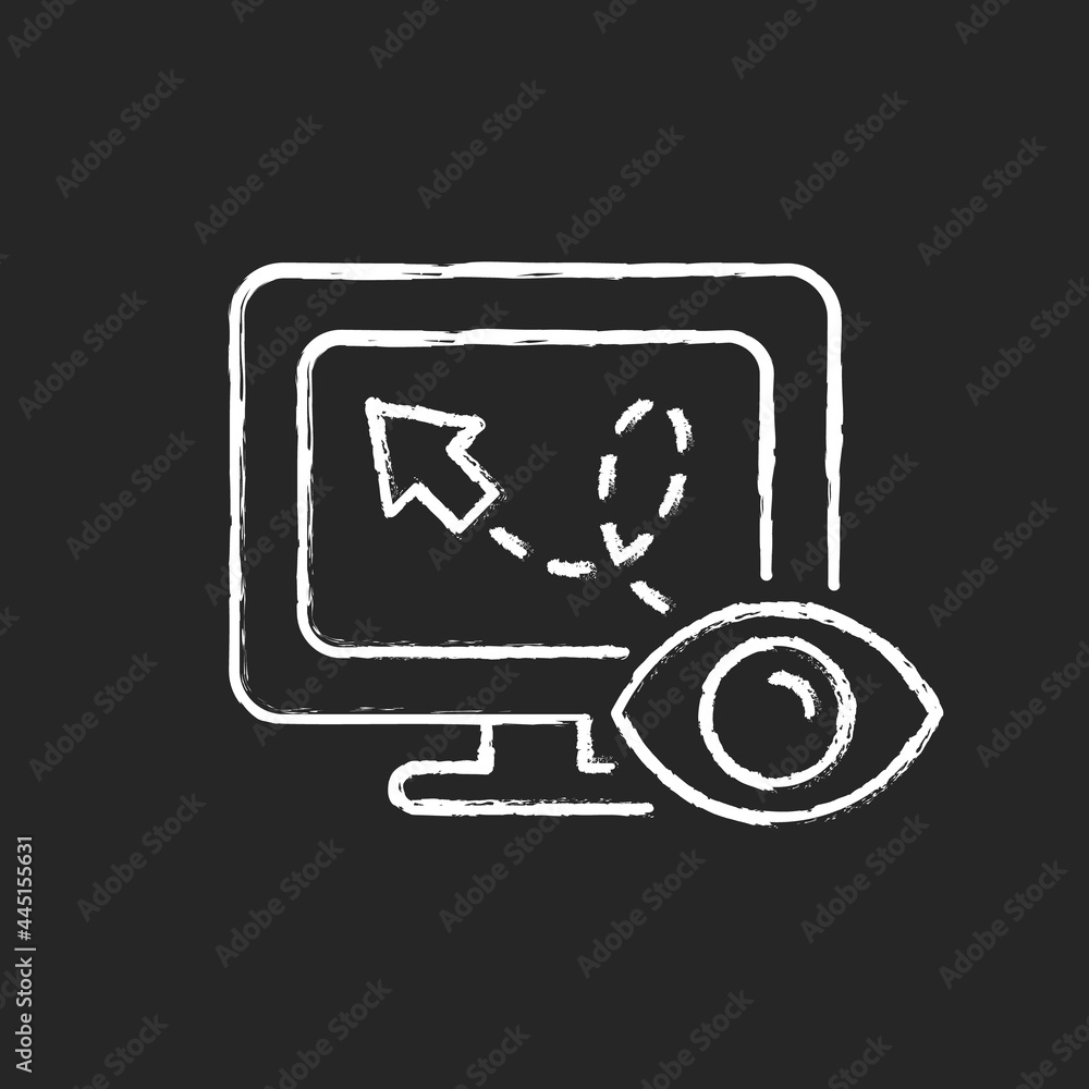 Poster mouse movement tracking chalk white icon on dark background. using for interfaces adaptation. cursor