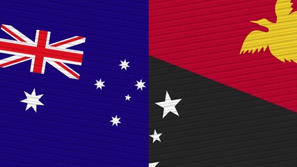 Papua New Guinea and Australia Two Half Flags Together Fabric Texture Illustration