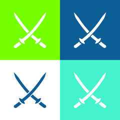 2 Katanas Flat four color minimal icon set