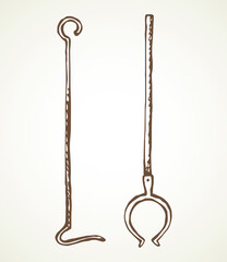 Old fire iron poker. Vector drawing