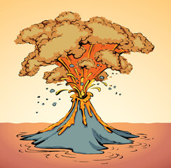 A smoking volcano eruption. Vector drawing © Marina