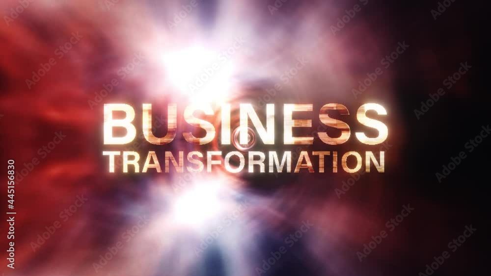 Poster business transformation cinematic technology loop title. 4k 3d business transformation golden text g