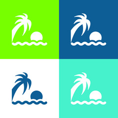 Fototapeta na wymiar Beach Sunset Flat four color minimal icon set