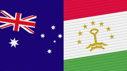 Tajikistan and Australia Two Half Flags Together Fabric Texture Illustration