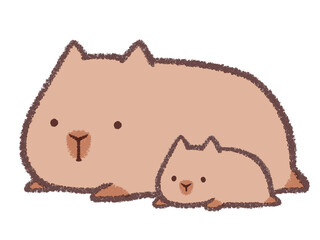 寝そべるカピバラ親子
