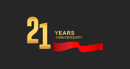 21st anniversary design logotype golden color with red ribbon elegant design for anniversary celebration
