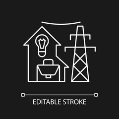 Electric utility white linear icon for dark theme. Electricity power production. Energy purchase. Thin line customizable illustration. Isolated vector contour symbol for night mode. Editable stroke