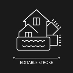 Weatherization white linear icon for dark theme. Weatherproofing building. Energy purchase. Thin line customizable illustration. Isolated vector contour symbol for night mode. Editable stroke