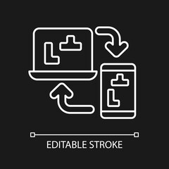 Cross platform online games white linear icon for dark theme. Using different hardware to play. Thin line customizable illustration. Isolated vector contour symbol for night mode. Editable stroke