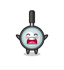 cute magnifying glass mascot with a yawn expression