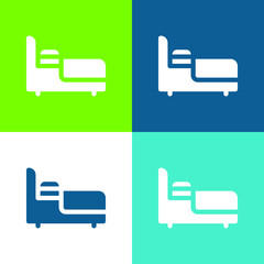 Bed Flat four color minimal icon set