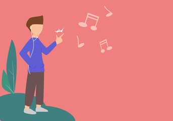 Cool Boy Listening Music Illustration