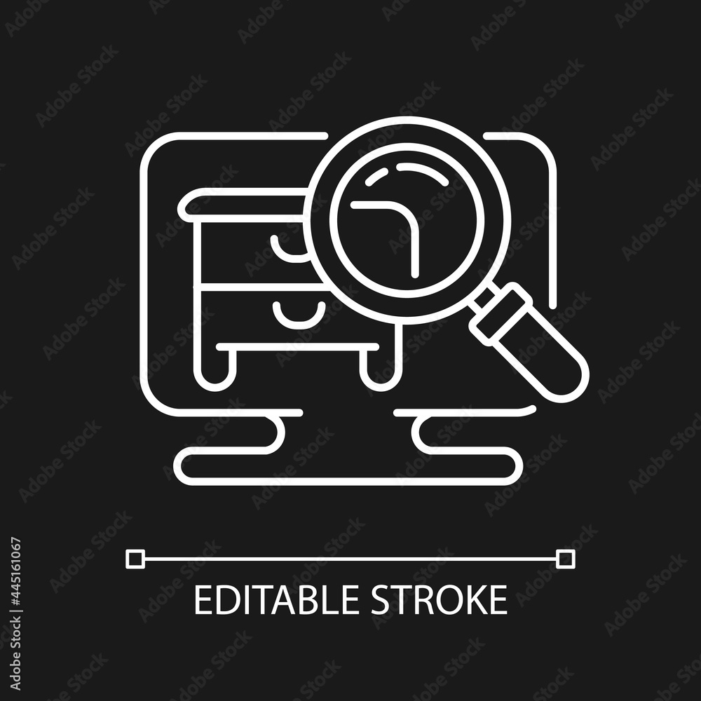 Poster hidden object game white linear icon for dark theme. intelectual activities for spending time. thin 