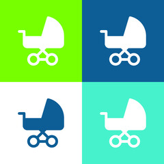 Baby Carriage Flat four color minimal icon set