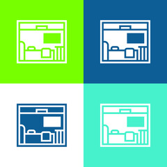 Bedroom Flat four color minimal icon set